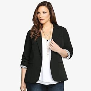 Torrid black single button closure ruched sleeves blazer